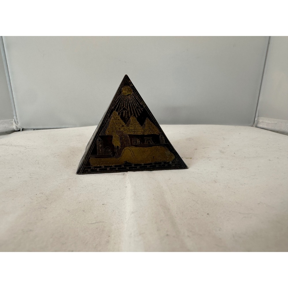 Egyptian Brass Pyramid Souvenir Decor Engraved Hieroglyphics Collectible‎
